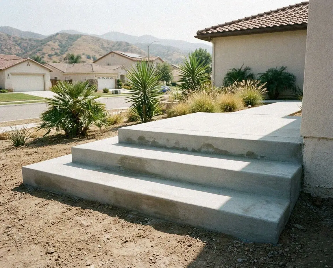 Poured concrete entry steps on a single family home in West Covina