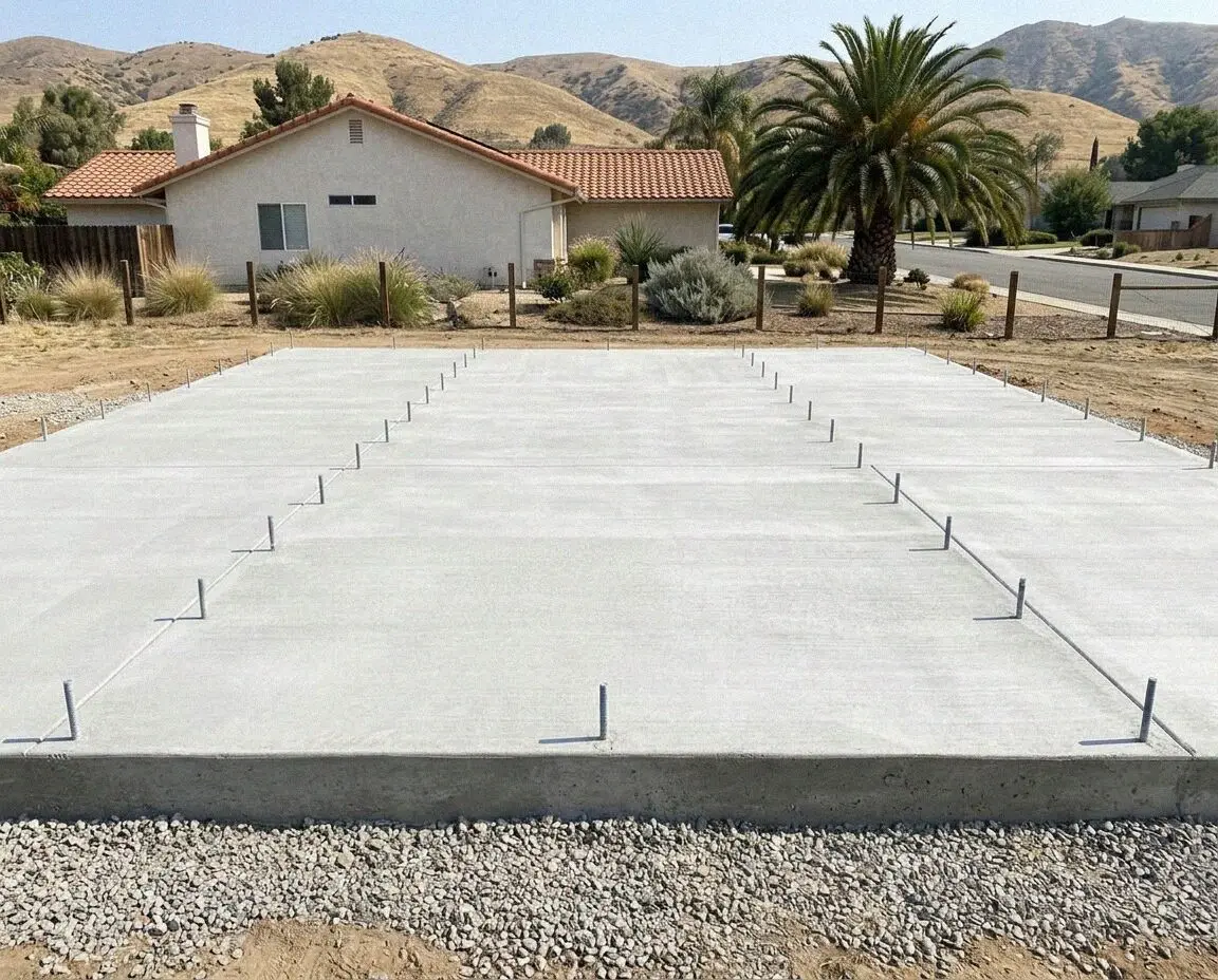 Forming a concrete slab foundation for an addition in West Covina